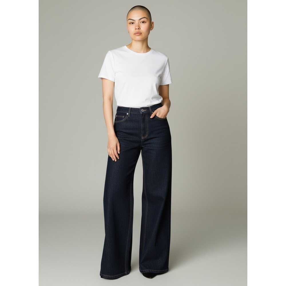 Ashley Mason Premium Wide Leg Jeans Dark Wash Indigo Denim High Rise Womens 0/24